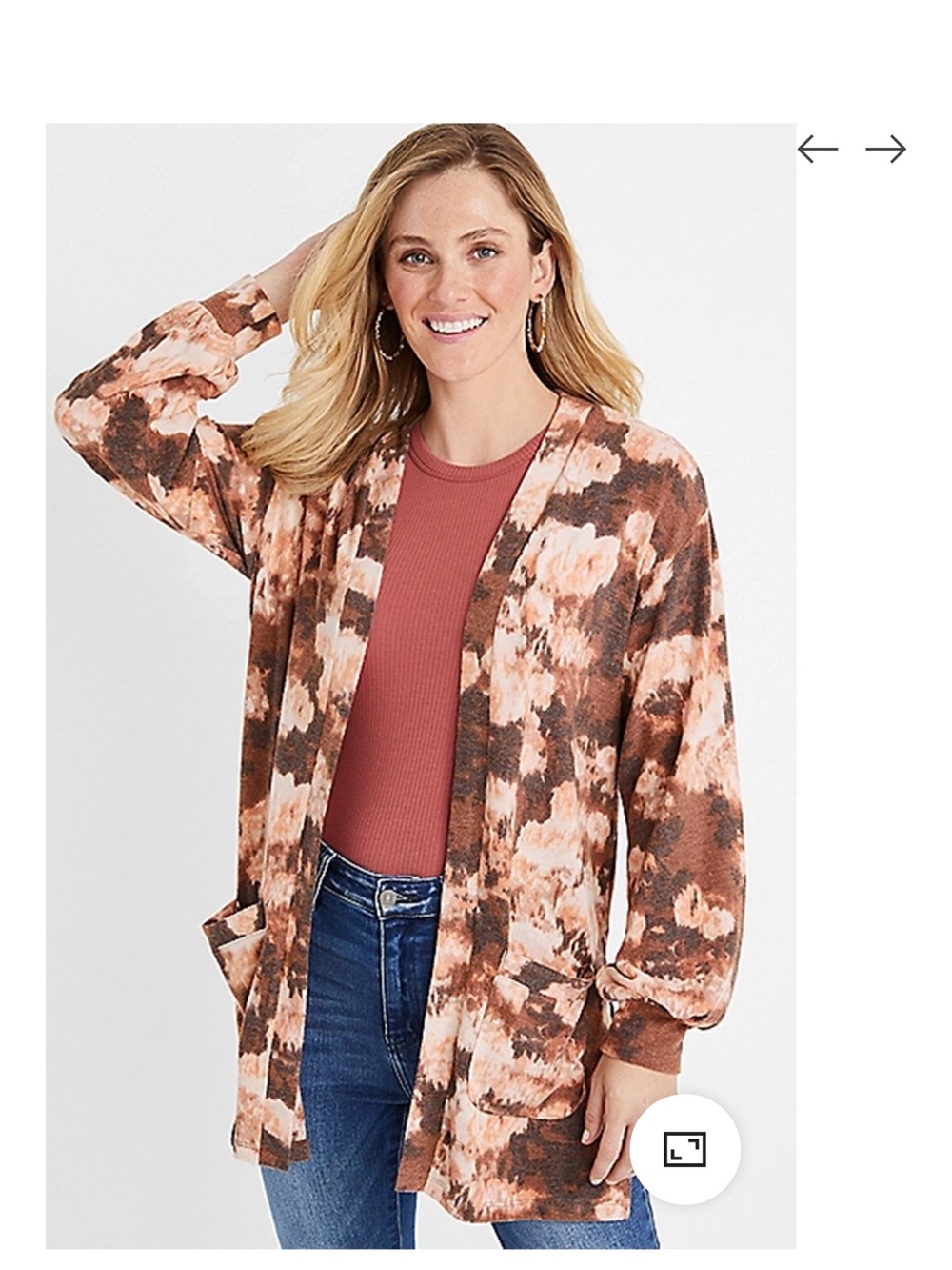 Maurices Open-Front Super Soft Cardigan in browns and pinks floral print sz XL